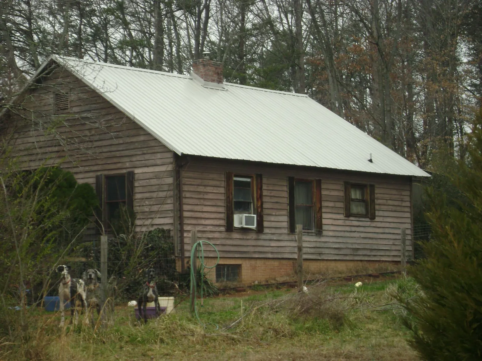 White metal roof on an old wood sided farmhouse, from a Metal Roof Installation job in Dunbar